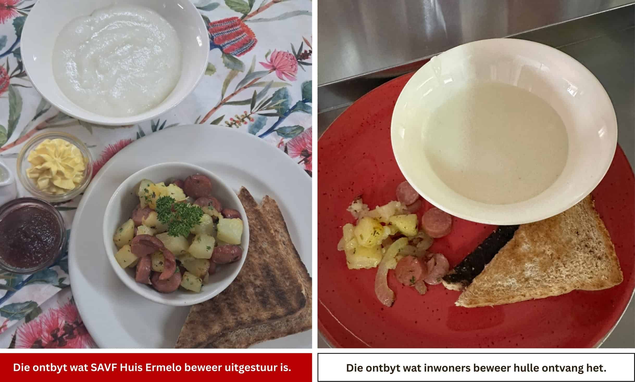 ’n Vergelyking van twee borde kos.